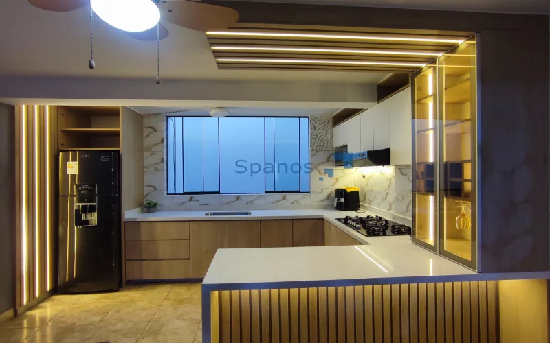 mueble-de-cocina-con-led Mueble de cocina en melamina con iluminación led